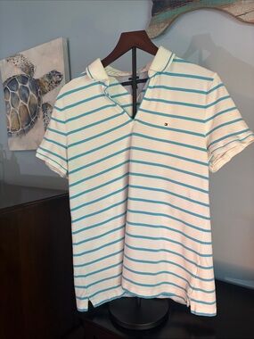 Tommy Hilfiger White Polo with Light Blue Stripes